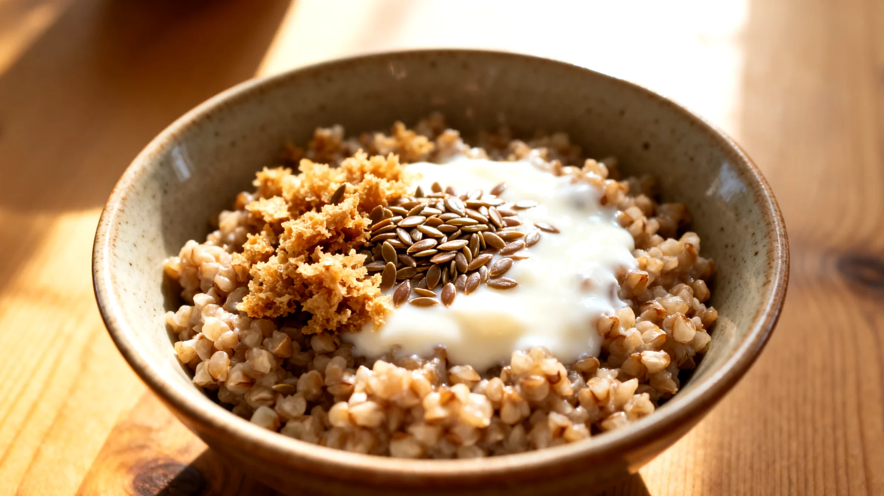 Buchweizen-Kefir-Porridge mit fermentierten Leinsamen"