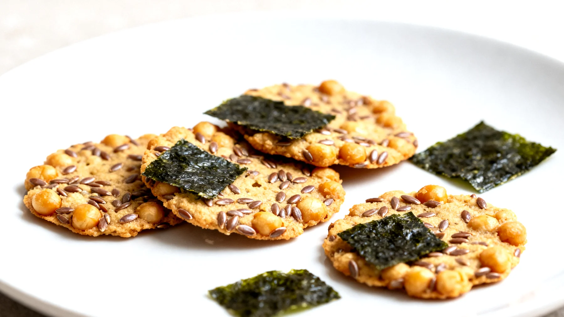 Kichererbsen-Cracker mit Leinsamen und Nori-Algen"